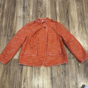 Chicos Textured Fringe Jacket Zip Orange Tweed Size 3 Office Career Chic